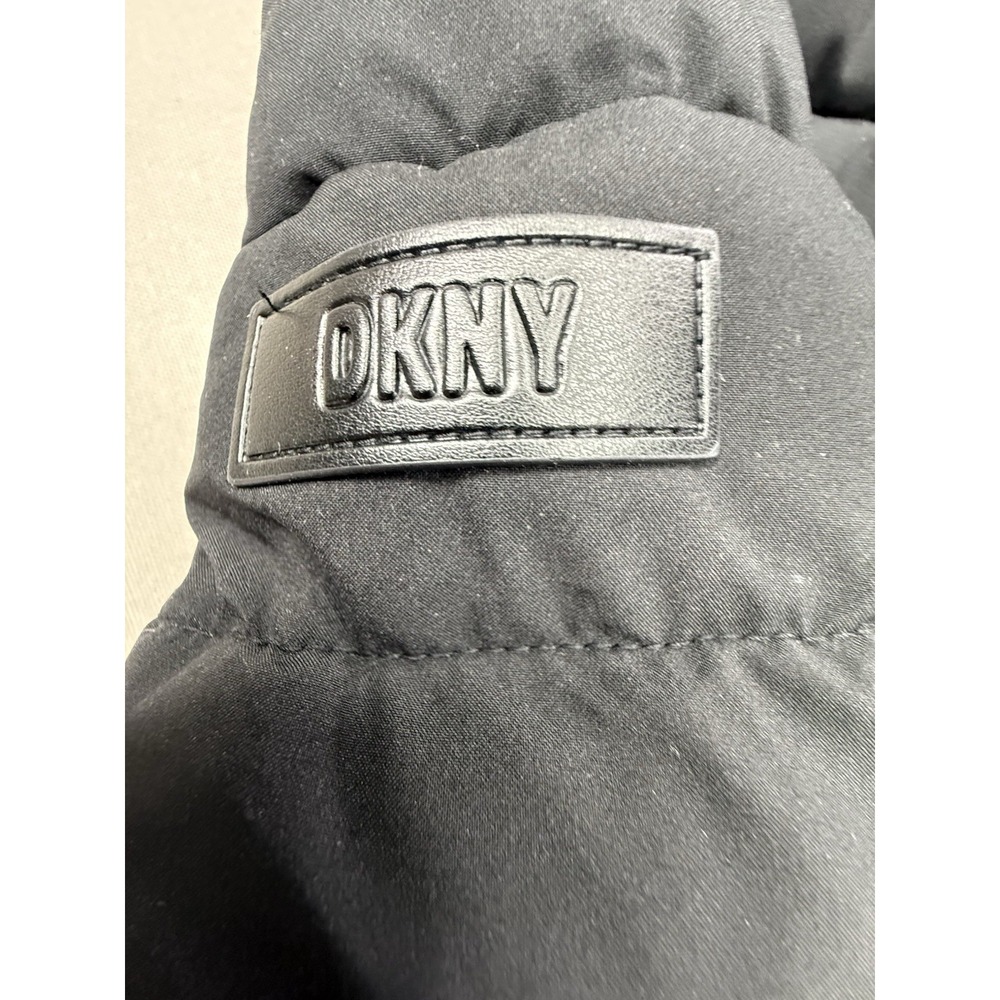 DKNY Jacket Women's Medium Black Hooded Full Double Zip Bib Front Water Resist - Picture 14 of 16